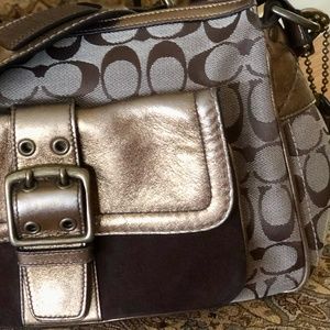 Coach Special Edition Purse Brown Suede Gold Leather Logo